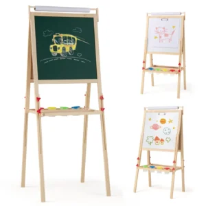 Costway Παιδική Καβαλέτο 3-σε-1 με Διπλής Όψης Μαγνητικό Πίνακα και Ρολό Χαρτιού για Δημιουργικές Δραστηριότητες TP10262NA