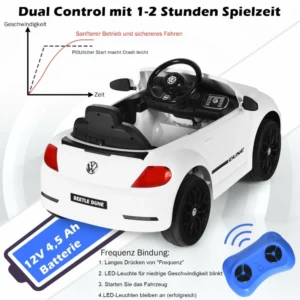 Costway  Παιδικό Αυτοκίνητο Volkswagen Σκαραβαίος με Τηλεχειριστήριο και Μουσική TQ10234DE-WH - Image 3