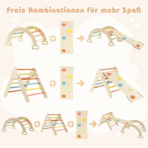 Costway 4 σε 1 Πολύχρωμο Σετ Αναρρίχησης με Τσουλήθρα & Δίχρωμη Ράμπα - Σκηνικό Περιπέτειας Macaron TS10167MK - Image 3