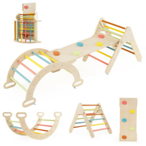 Costway 4 σε 1 Πολύχρωμο Σετ Αναρρίχησης με Τσουλήθρα & Δίχρωμη Ράμπα - Σκηνικό Περιπέτειας Macaron TS10167MK