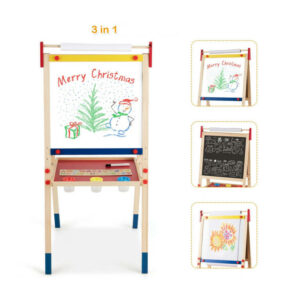 Ξύλινος Παιδικός Μαγνητικός Μαυροπίνακας 3 σε 1 Διπλής Όψης Costway TY327109 - Image 8