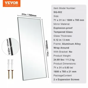 Καθρέφτης Δαπέδου VEVOR 71'' x 31'' Ελεύθερης Στήριξης/Τοίχου Ασφαλείας  WZJFXLDJ71YC7E8I7V0 - Image 6