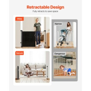 VEVOR Αναδιπλούμενη Παιδική Πύλη 870mm Ύψος, Επέκταση έως 1400mm Πλάτος, Μαύρη WZSSMHS55INCNJ5H6002V0 - Image 5