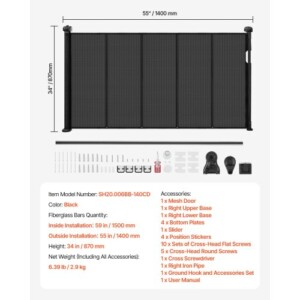 VEVOR Αναδιπλούμενη Παιδική Πύλη 870mm Ύψος, Επέκταση έως 1400mm Πλάτος, Μαύρη WZSSMHS55INCNJ5H6002V0 - Image 6