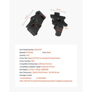 VEVOR Κρυφοί Συνδετήρες για Ντεκ 6.5 χιλ., Μαύροι YBSJGJ250PCS61M7F001V0 - Image 6