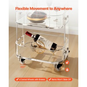 VEVOR Διαφανές Ακρυλικό Τραπέζι με Ρόδες, 2 Επίπεδα, 30.5 x 41.6 x 48 εκ. YKLZJBTCCZKJRI5G6001V0 - Image 3