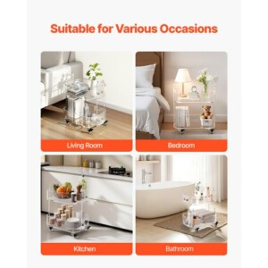 VEVOR Διαφανές Ακρυλικό Τραπέζι με Ρόδες, 2 Επίπεδα, 30.5 x 41.6 x 48 εκ. YKLZJBTCCZKJRI5G6001V0 - Image 5