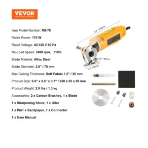 Ηλεκτρικός Περιστροφικός Κόφτης Υφασμάτων 170 W VEVOR YSQBJ170WYS7GHN7MV2 - Image 7