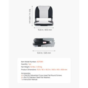 VEVOR Κάθισμα Σκάφους με Χαμηλή Πλάτη και Ανακλινόμενο Πίσω Μέρος (Μαύρο & Γκρι) ZDCZYDKBHHS14JMK4001V0 - Image 6