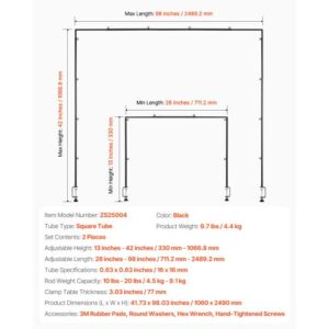 VEVOR Ρυθμιζόμενο Σταντ Τραπεζιού 28-98 in L με Σφιγκτήρα για Διακόσμηση (2 Τεμάχια) ZSGJ2JHSBDTTEYQ85001V0 - Image 6