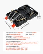 VEVOR Σετ Ευλύγιστων Καρυδάκια με Καστάνια 24 Τεμαχίων, SAE & Μητρικό, 72 Δόντια, Χάλυβας Cr-V, Γκρι Νικέλιο, με Θήκη Αποθήκευσης ZXBSTZYTS24PY33BC001V0 - Image 6