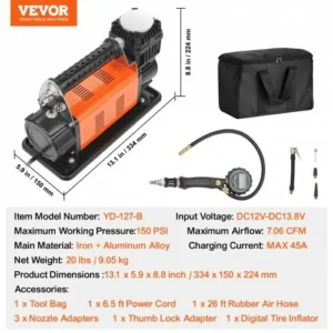 Φορητός Αεροσυμπιεστής Αυτοκινήτου VEVOR 12V 150PSI  ZXLTCQJDG6CF70T9TV2 - Image 6