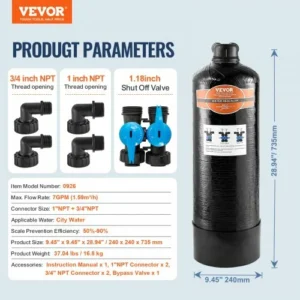 VEVOR Σύστημα Αφαλάτωσης Νερού Χωρίς Αλάτι για Ολόκληρο το Σπίτι για 2-3 Άτομα ZYWYRSQ1INCH6UX3UV0 - Image 6