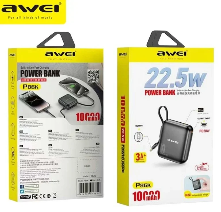 Powerbank - P86K - 10.000mah - AWEI - 008822 - Black - Image 2