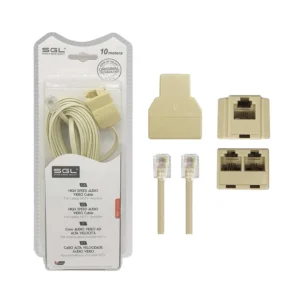 Καλώδιο γραμμής τηλεφώνου με διακλαδωτή - 6P4C1-2 - 10m - 097084