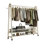 Τροχήλατη κρεμάστρα δαπέδου με ράφια - 12007A - 282258 - White