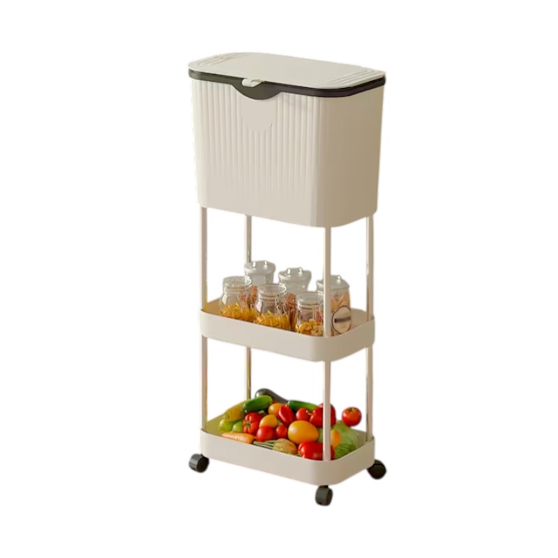 Τροχήλατη ραφιέρα κουζίνας τριώροφη με κάδο - YH9811-3 - 282296 Τροχήλατη ραφιέρα κουζίνας τριώροφη με κάδο - YH9811-3 - 282296