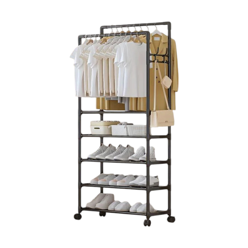 Τροχήλατη κρεμάστρα δαπέδου με ράφια παπουτσιών - YH6619-5 - 522855 - Black Τροχήλατη κρεμάστρα δαπέδου με ράφια παπουτσιών - YH6619-5 - 522855 - Black