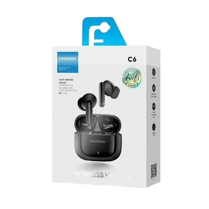 Ασύρματα ακουστικά Bluetooth με θήκη φόρτισης - C6 - Fineblue - 701458 - Black Ασύρματα ακουστικά Bluetooth με θήκη φόρτισης - C6 - Fineblue - 701458 - Black