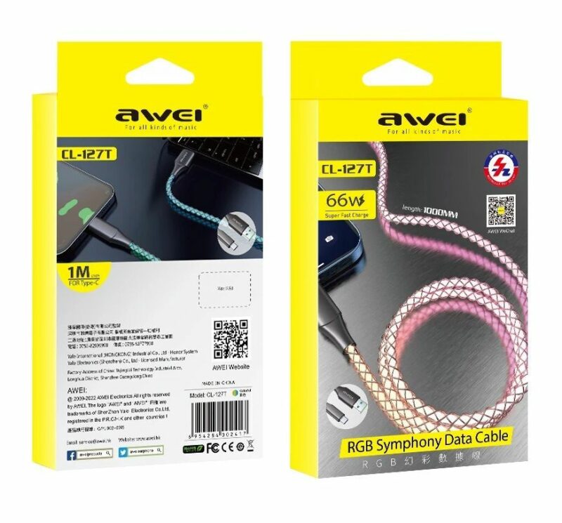 Καλώδιο φόρτισης & data με φωτισμό - Fast Charge - Type-C - CL-127T - 66W - AWEI - 887868 - Image 5