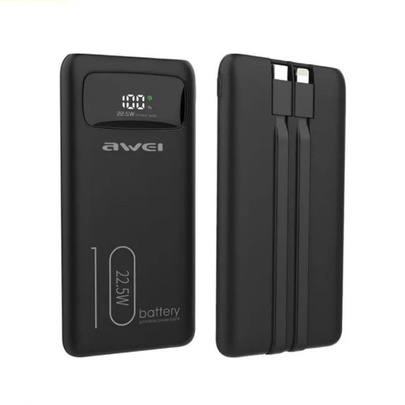 Powerbank - 10.000mah - P168K - 22.5W - AWEI - 002448 - Black Powerbank - 10.000mah - P168K - 22.5W - AWEI - 002448 - Black