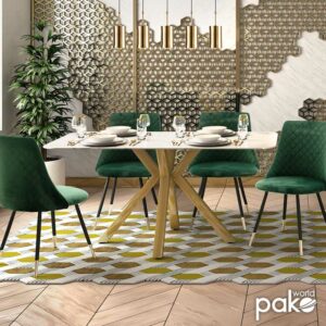 Τραπέζι Paris pakoworld γυαλί 8mm σχέδιο μαρμάρου-χρυσό 160x80x75εκ-029-000089