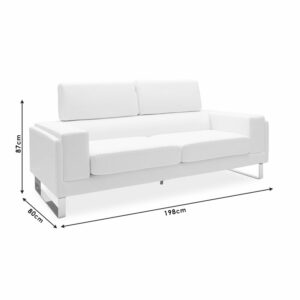 Καναπές Shea pakoworld 3θέσιος PU ivory-inox 198x80x87εκ-074-000008