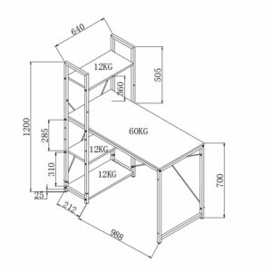 Γραφείο-ραφιέρα Ramon pakoworld φυσικό-μαύρο 122x64x120εκ-085-000003