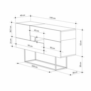 Μπουφές Roberta pakoworld καρυδί-μαύρο μαρμάρου 145x40x82εκ-119-001104