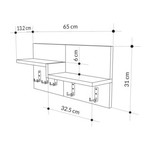 Κρεμάστρα τοίχου Harm pakoworld oak-λευκό μελαμίνης 65x15x31εκ-119-001213