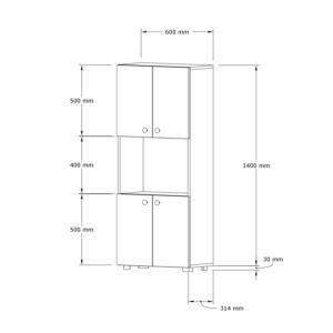 Ντουλάπα κουζίνας Guzel pakoworld σε λευκή απόχρωση 60x31.4x140εκ-120-000477