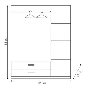 Ντουλάπα ρούχων τρίφυλλη OLYMPUS pakoworld χρώμα wenge 120x57x183εκ-123-000045