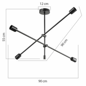 Φωτιστικό οροφής τετράφωτο PWL-1158 pakoworld E27 μαύρο 90x90x55εκ-147-000095