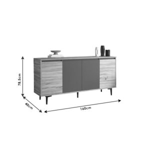 Μπουφές Augusta pakoworld oak-ανθρακί 160x40x78.5εκ-176-000036