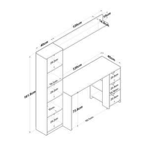 Γραφείο με βιβλιοθήκη Goldie pakoworld ανθρακί-φυσικό 160x45x161.8εκ-182-000048