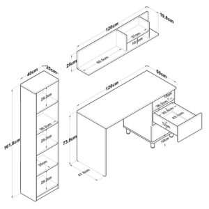 Γραφείο με βιβλιοθήκη Goldie pakoworld λευκό-φυσικό 160x50x161.8εκ-182-000059