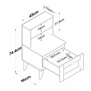 Κομοδίνο Rusta pakoworld μελαμίνης-mdf sonoma-λευκό 45x40x74.5εκ-182-000074