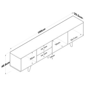 Έπιπλο τηλεόρασης Ranil pakoworld λευκό-καρυδί μελαμίνη-πόδι μαύρο μέταλλο 180x29.7x51.8εκ-182-000081