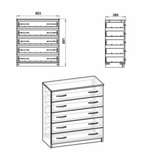 Συρταριέρα Penelope pakoworld 5 συρταριών sonoma 80.5x38x89εκ-184-000090