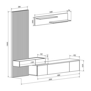 Σύνθετο σαλονιού Litende pakoworld sonoma-λευκό 249.5x42x199.5εκ-192-000032