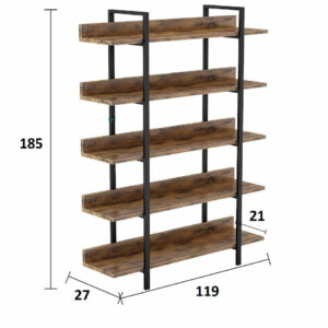 Βιβλιοθήκη Almond pakoworld καρυδί-μαύρο 119x27x185εκ-197-000035