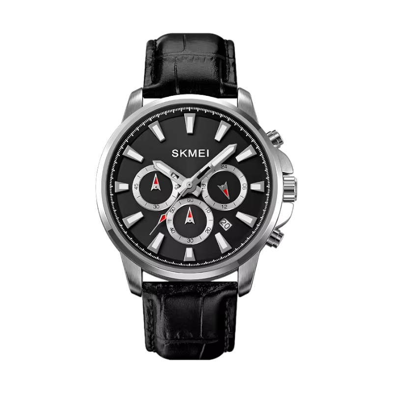 Aναλογικό ρολόι χειρός – Skmei - 2071 - Silver-Black/Leather Black