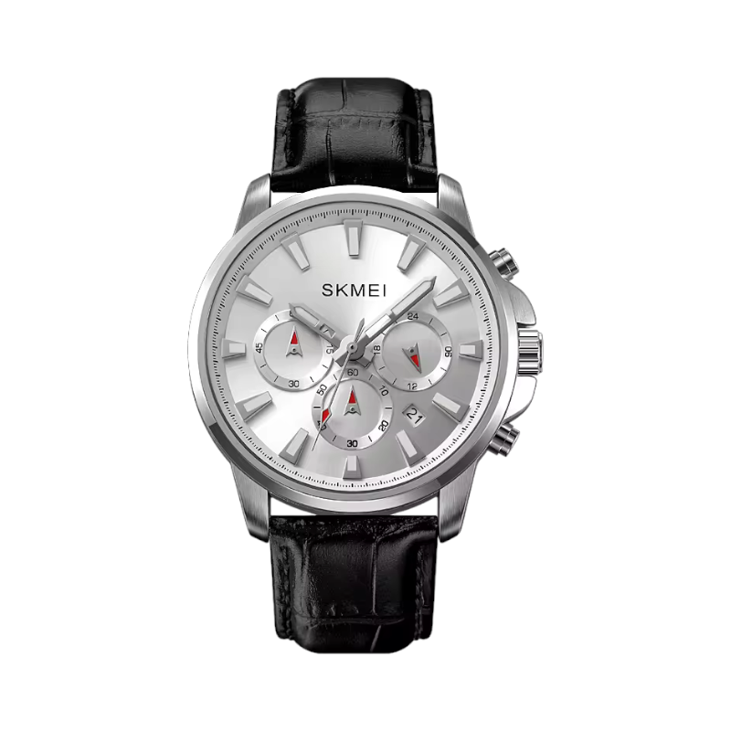 Aναλογικό ρολόι χειρός – Skmei - 2071 - Silver-White/Leather Black