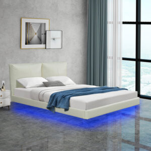 Κρεβάτι διπλό Jessie pakoworld floating style με led-PU εκρού 160x200εκ-234-000012