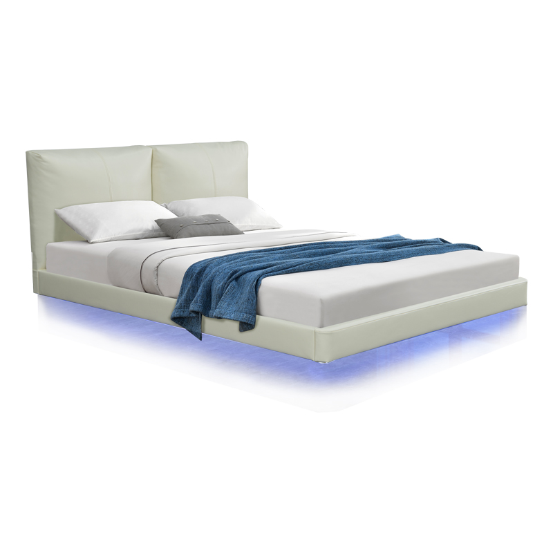 Κρεβάτι διπλό Jessie pakoworld floating style με led-PU εκρού 160x200εκ-234-000012