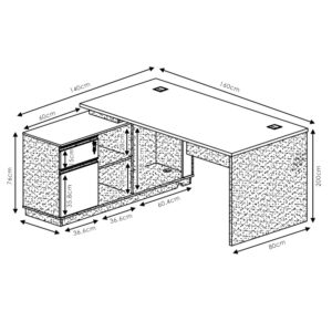 Γραφείο με δεξιά γωνία Oscar pakoworld καρυδί-ανθρακί 160x140x76εκ-246-000001