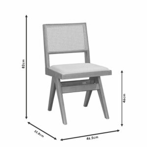 Καρέκλα Winslow pakoworld ξύλο rubberwood ανοικτό καρυδί-pvc rattan φυσικό-ύφασμα γκρι-247-000002