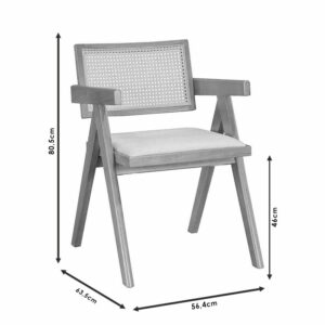 Πολυθρόνα Winslow pakoworld ξύλο rubberwood ανοικτό καρυδί-pvc rattan φυσικό-ύφασμα γκρι-247-000004