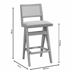 Σκαμπό bar Winslow pakoworld ξύλο rubberwood ανοικτό καρυδί-pvc rattan φυσικό-ύφασμα γκρι 44.5x46x98εκ-247-000007