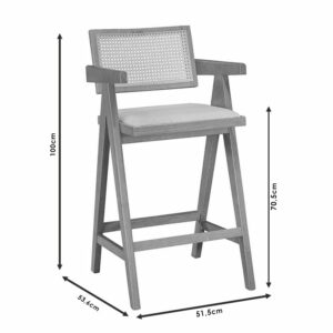 Σκαμπό bar Winslow pakoworld ξύλο rubberwood ανοικτό καρυδί-pvc rattan φυσικό-ύφασμα γκρι-247-000009